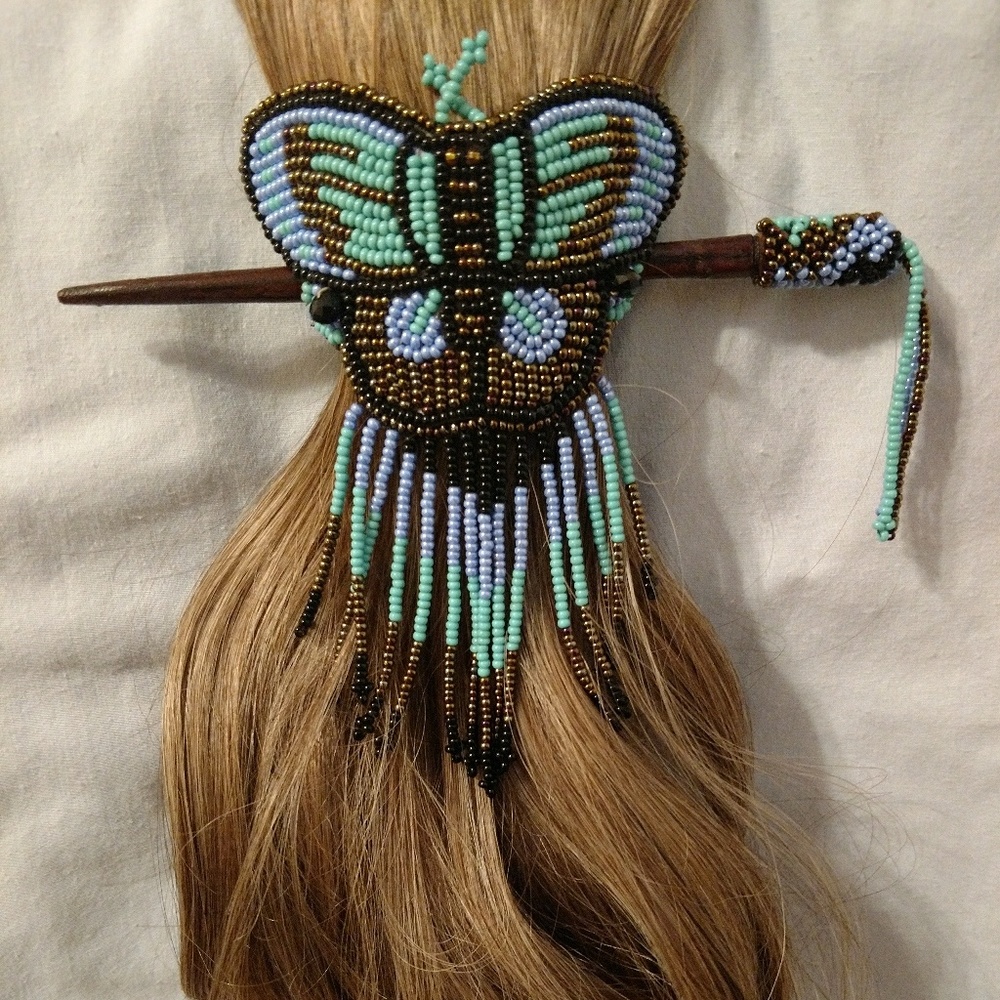 Butterfly Hair Slide/Stick, Sea Green&Periwinkle